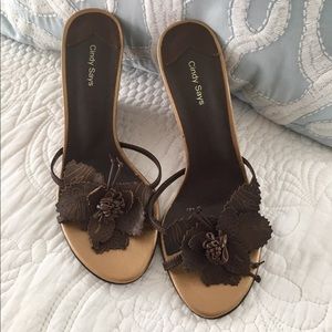 Cindy Says wedge floral cork heel sandals